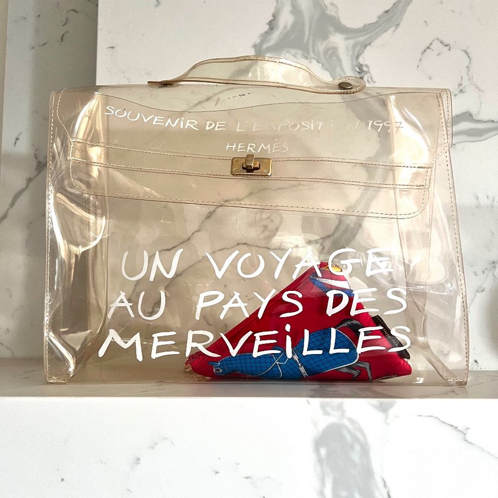 Authentic Limited Edition Hermes Clear Vinyl Kelly Bag 40 Souvenir